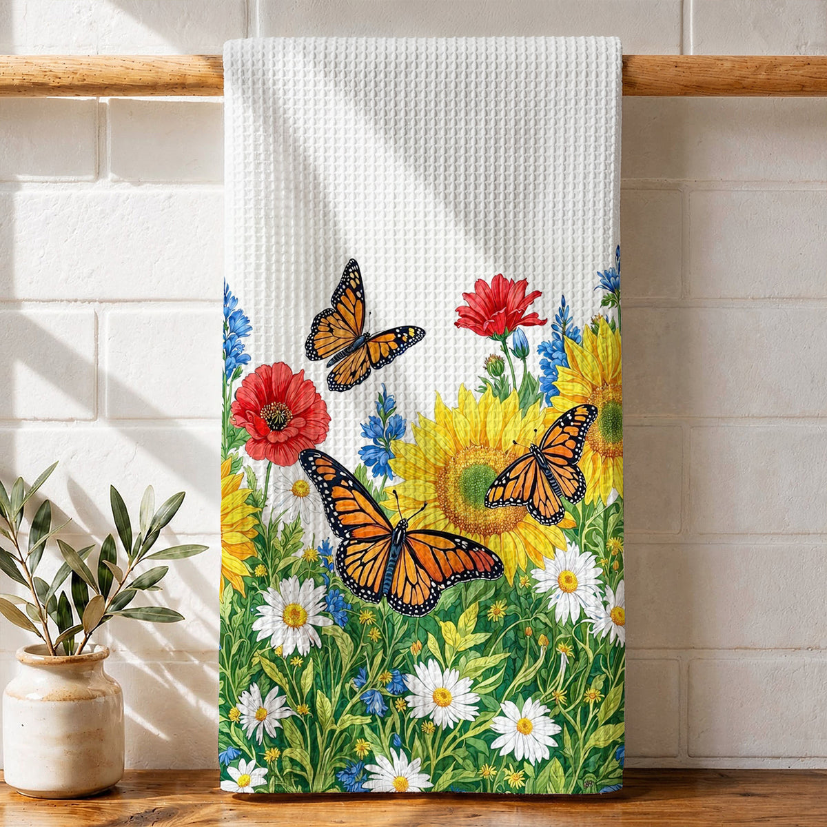 Monarch Garden Kitchen Towel Golden Meadow Monarch Butterfly Bliss