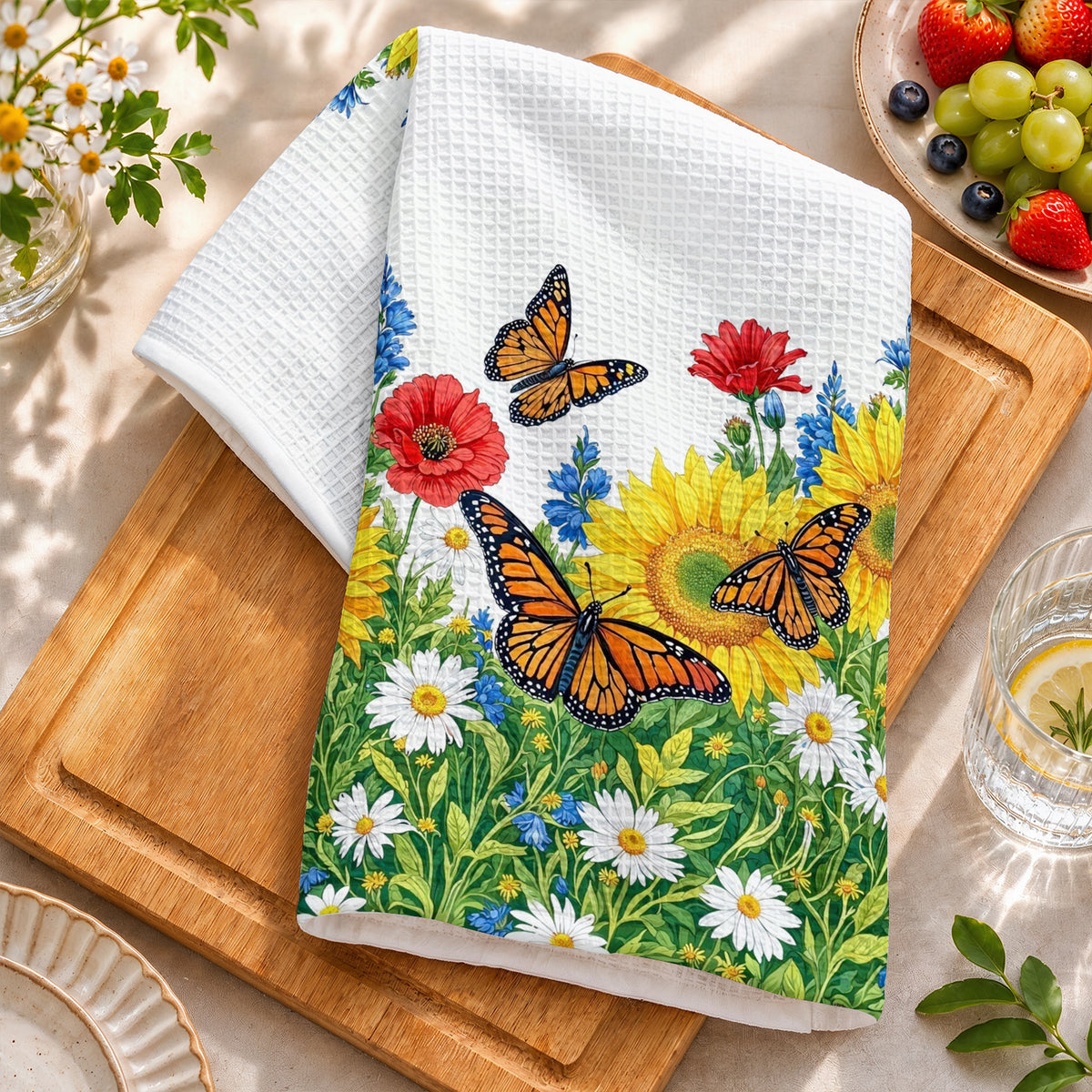 Monarch Garden Kitchen Towel Golden Meadow Monarch Butterfly Bliss