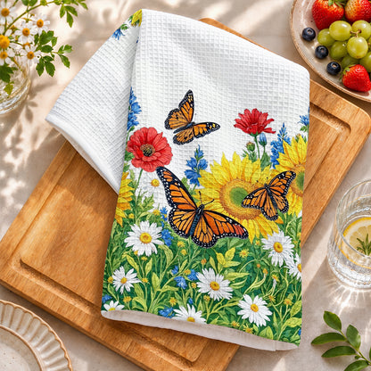 Monarch Garden Kitchen Towel Golden Meadow Monarch Butterfly Bliss