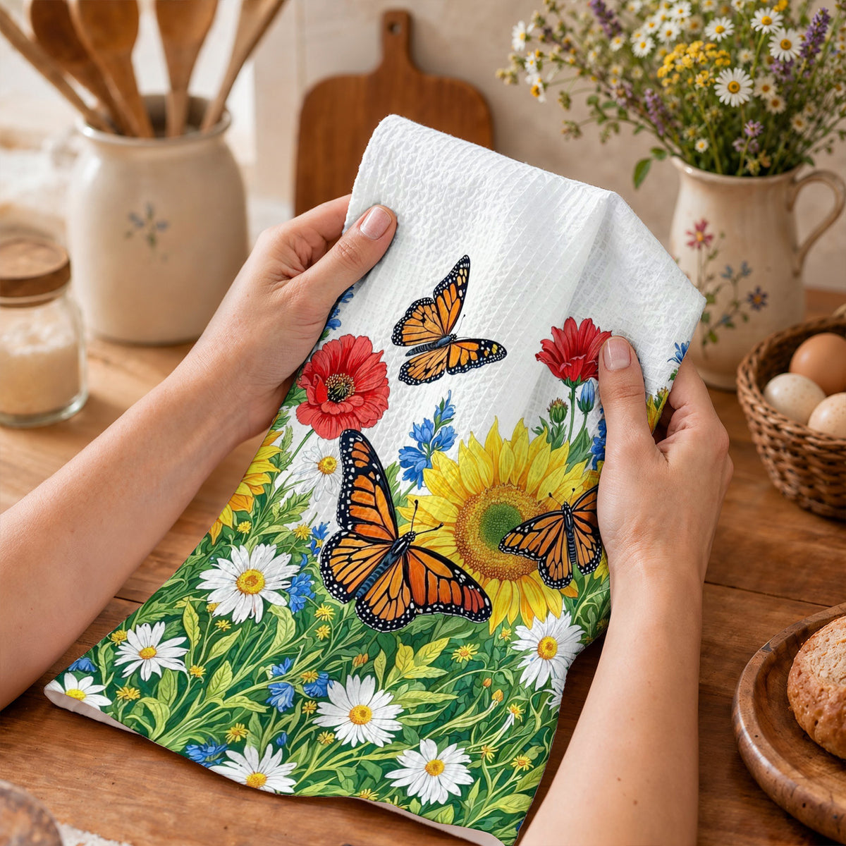 Monarch Garden Kitchen Towel Golden Meadow Monarch Butterfly Bliss