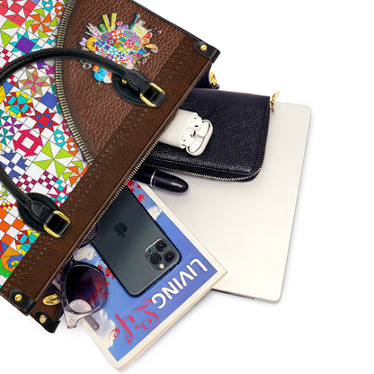 Sewing Lover Leather Handbag Personalized ColorBust Quilt Blocks