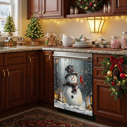 Christmas Magnetic Dishwasher Cover Winter Forest Snowman