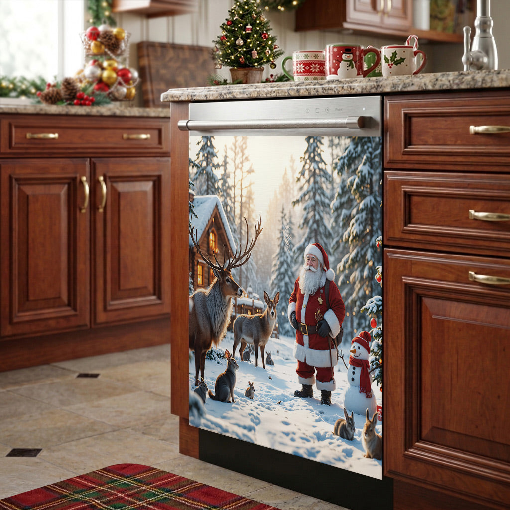 Christmas Magnetic Dishwasher Cover Santa’s Woodland Wonder