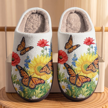 Monarch Garden Fleece Lined Slippers Golden Meadow Monarch Butterfly Bliss