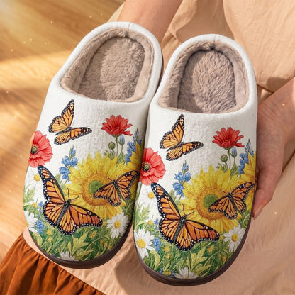 Monarch Garden Fleece Lined Slippers Golden Meadow Monarch Butterfly Bliss