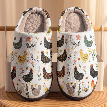 Chicken Fleece Lined Slippers Garden Chicken Folk Art