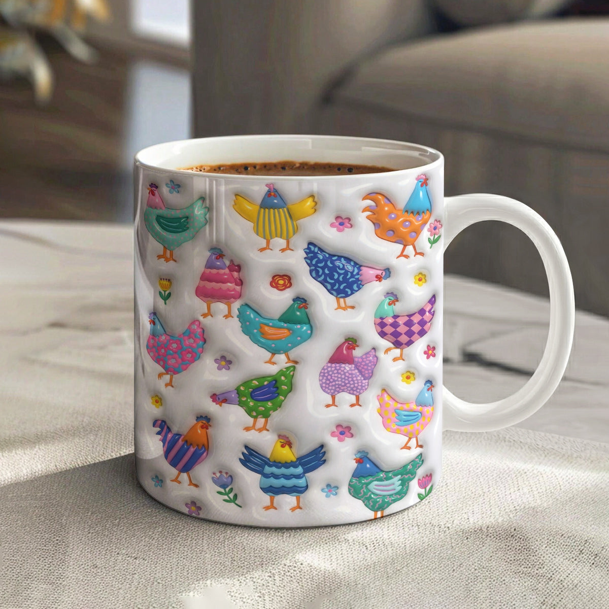 Chicken Ceramic Mug Whimsy Chicken Garden