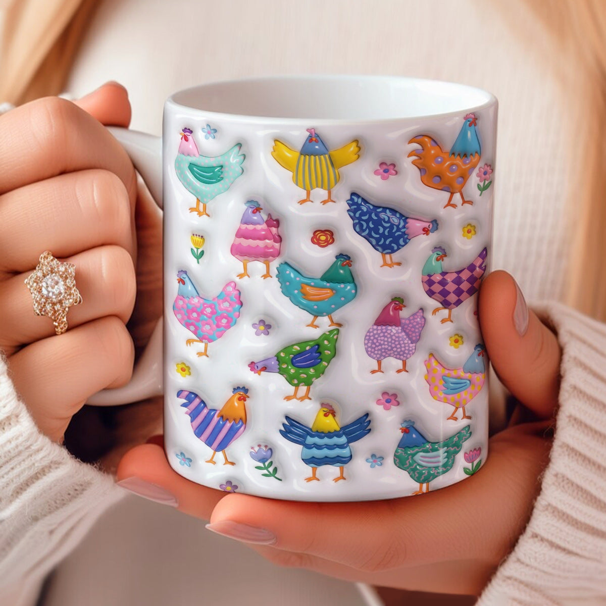 Chicken Ceramic Mug Whimsy Chicken Garden