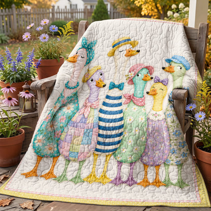 Duck Quilted Blanket Whimsical Duckling Parade