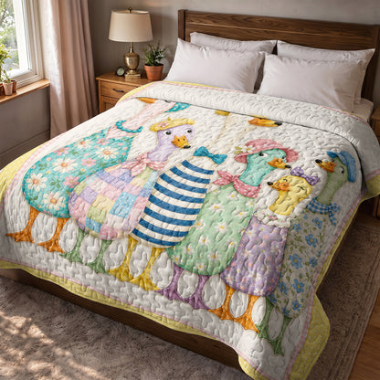 Duck Quilted Blanket Whimsical Duckling Parade