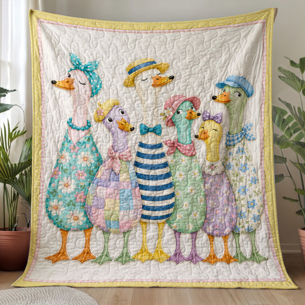Duck Quilted Blanket Whimsical Duckling Parade