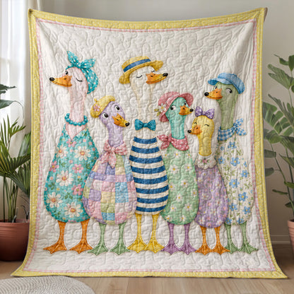 Duck Quilted Blanket Whimsical Duckling Parade
