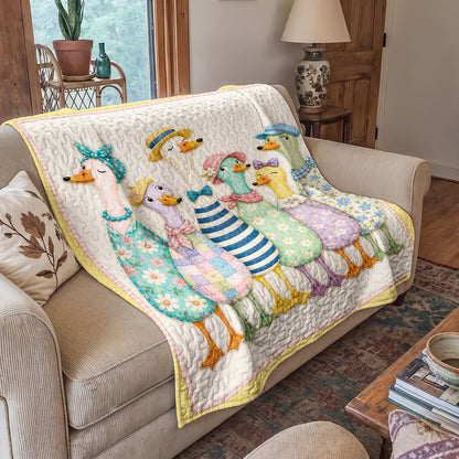 Duck Quilted Blanket Whimsical Duckling Parade
