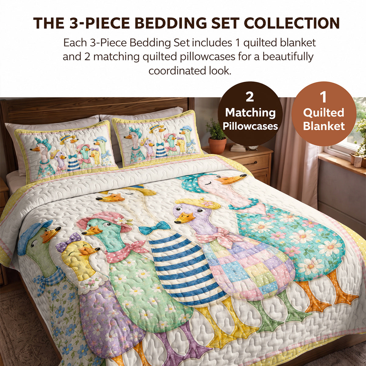 Duck Quilted Blanket Whimsical Duckling Parade