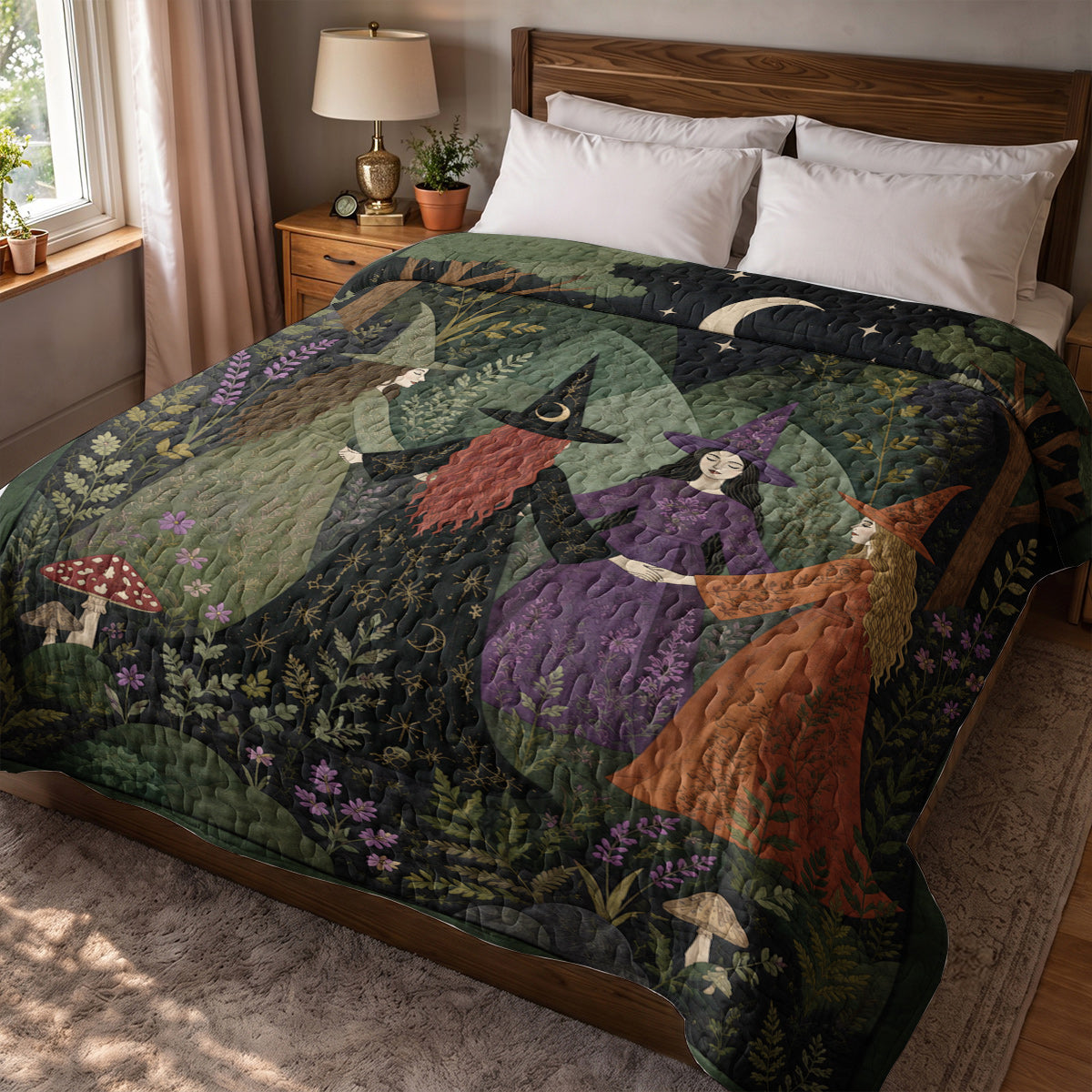 Witch Quilted Blanket Whispers of the Enchanted Forest