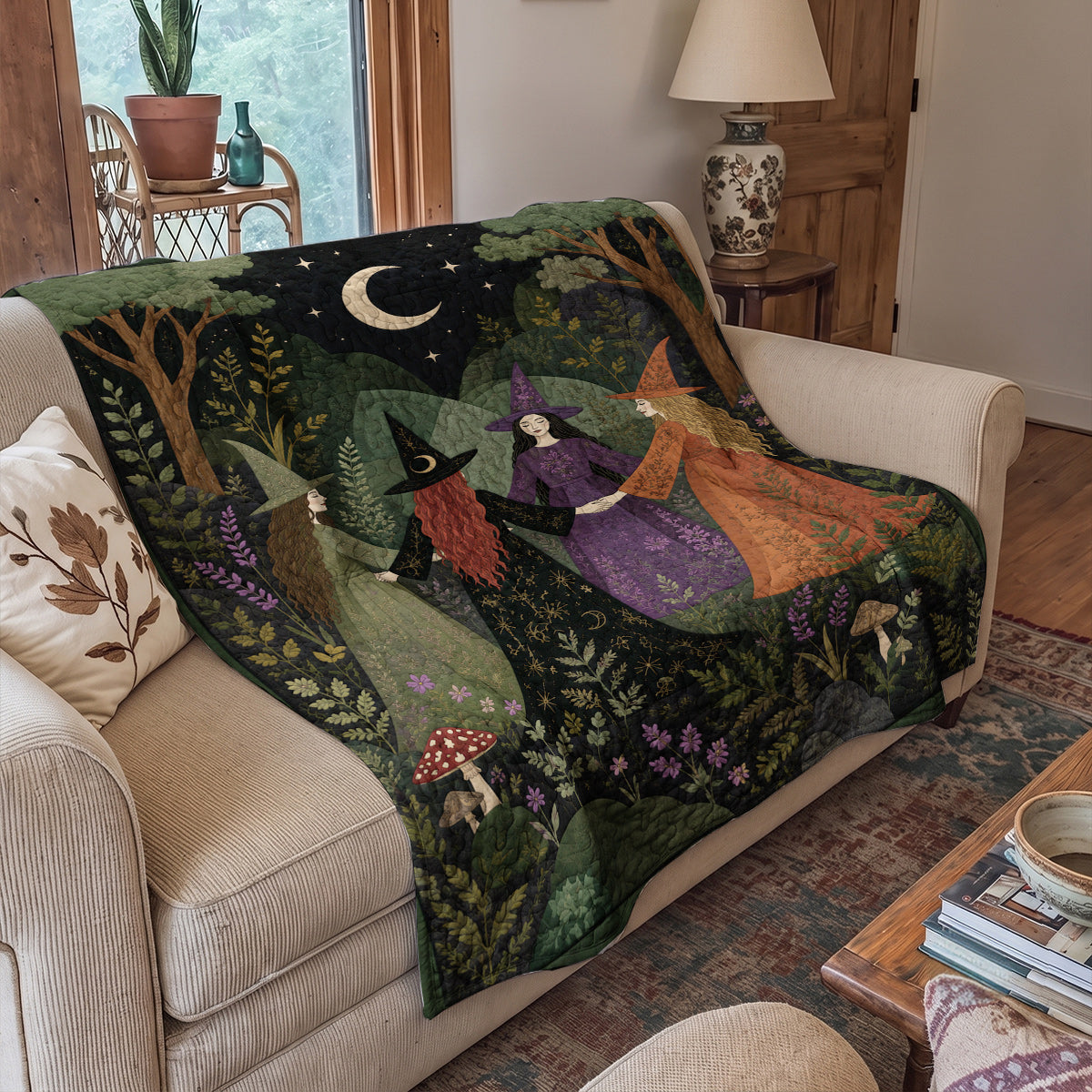 Witch Quilted Blanket Whispers of the Enchanted Forest