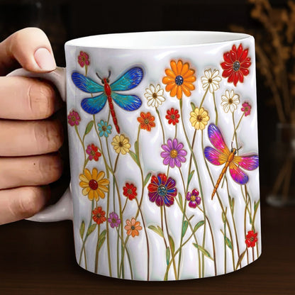 Dragonfly Ceramic Mug Dragonfly Wildflower Garden
