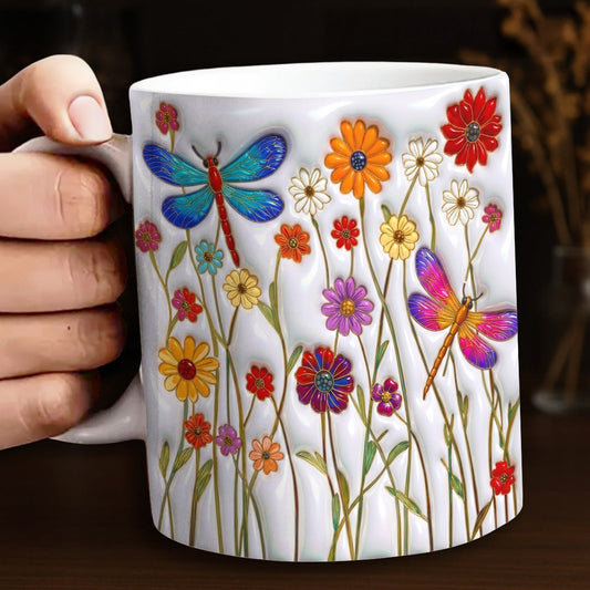 Dragonfly Ceramic Mug Dragonfly Wildflower Garden