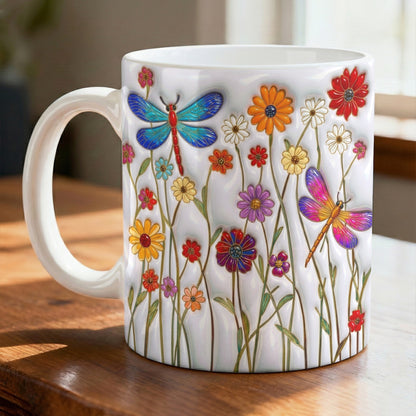 Dragonfly Ceramic Mug Dragonfly Wildflower Garden