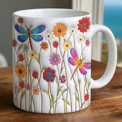 Dragonfly Ceramic Mug Dragonfly Wildflower Garden