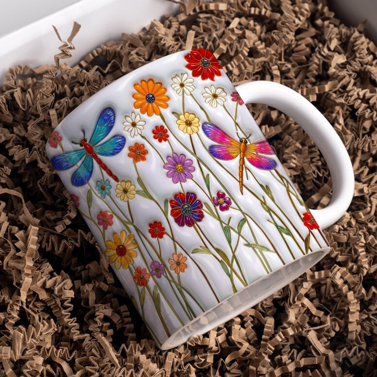 Dragonfly Ceramic Mug Dragonfly Wildflower Garden