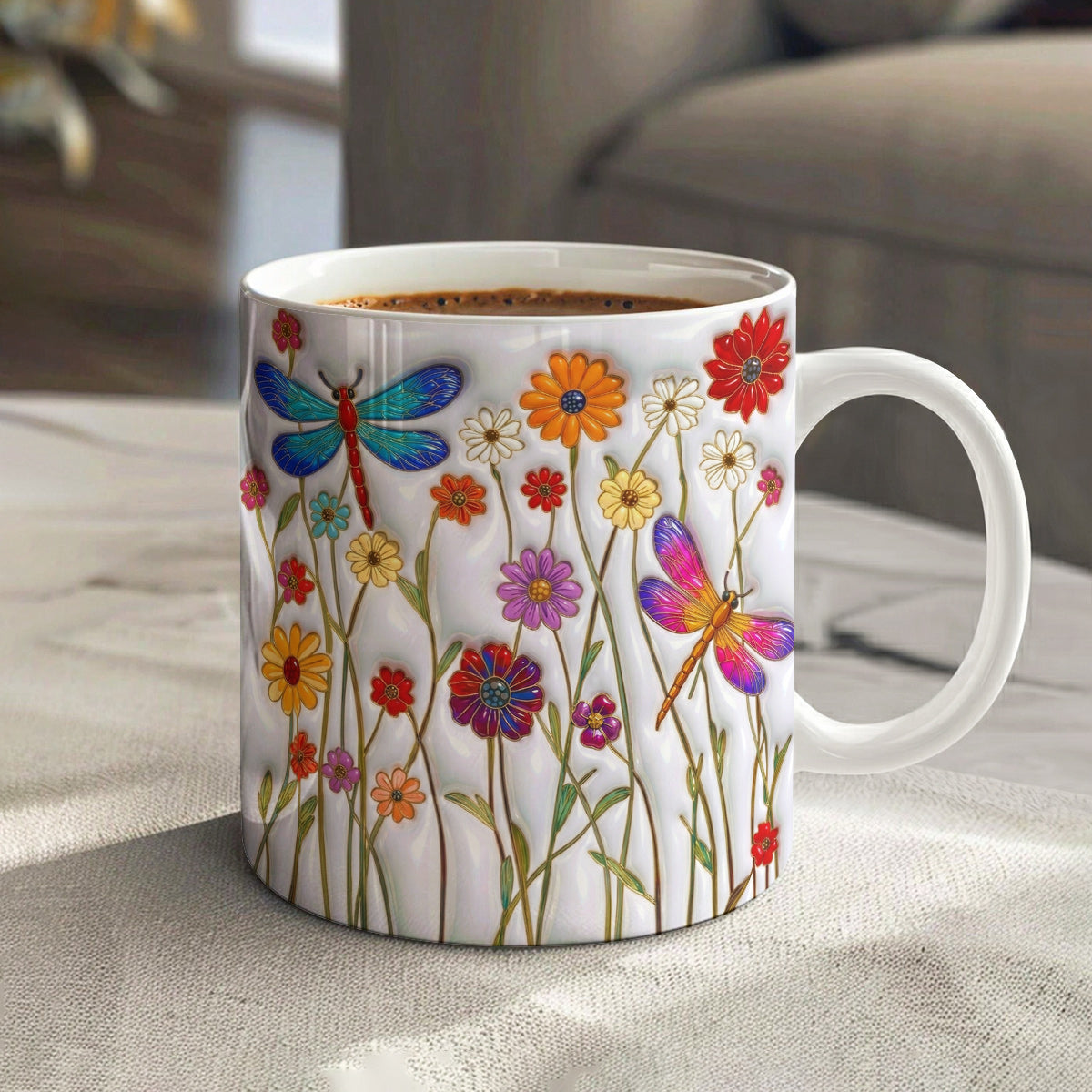 Dragonfly Ceramic Mug Dragonfly Wildflower Garden