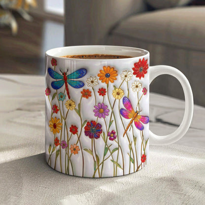 Dragonfly Ceramic Mug Dragonfly Wildflower Garden