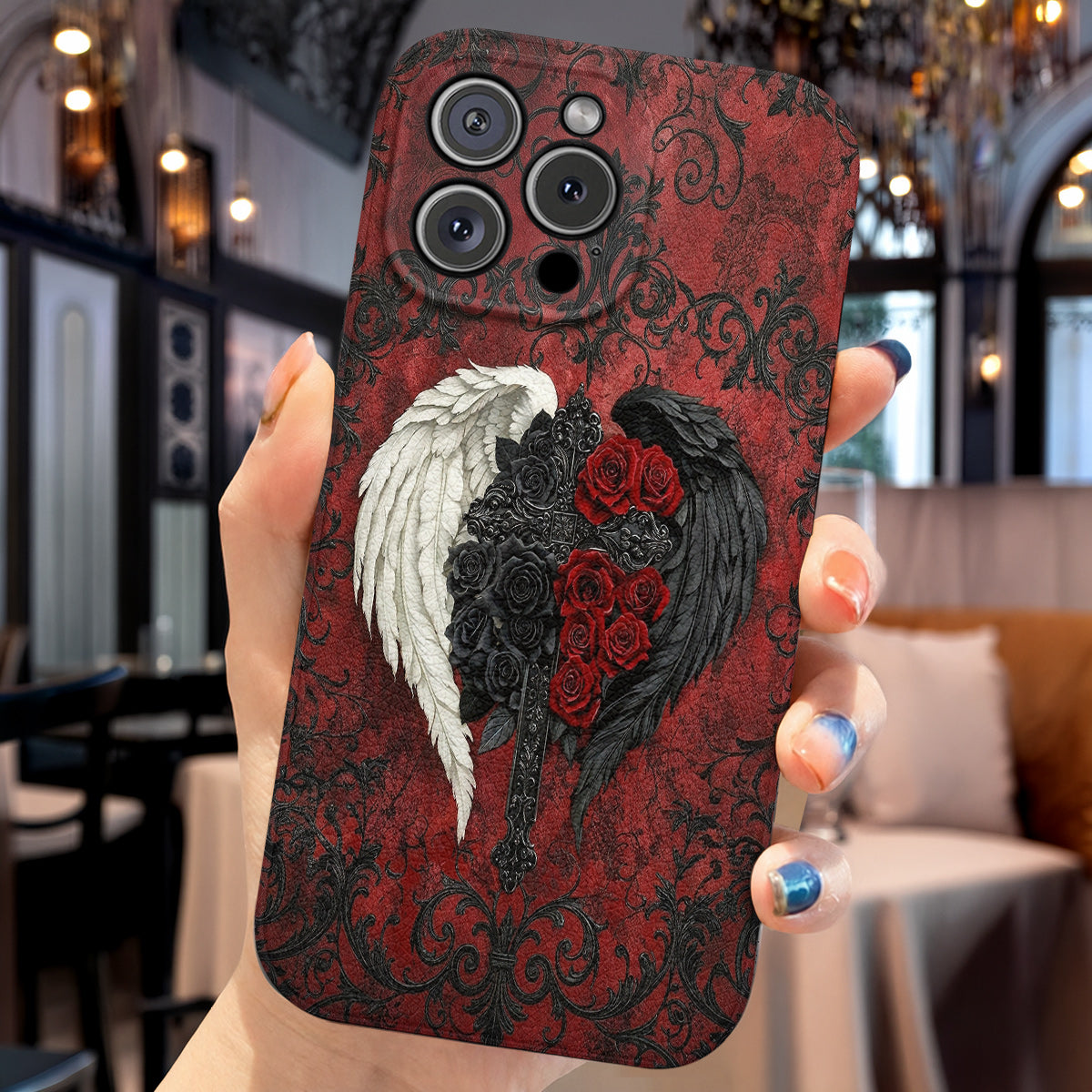 Gothic Leather Phone Case Wings Of Fate