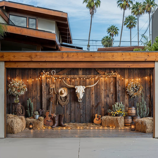 Western Rustic Farmhouse Garage Door Banner Decoration - Barnwood Blessings Americana Country Style