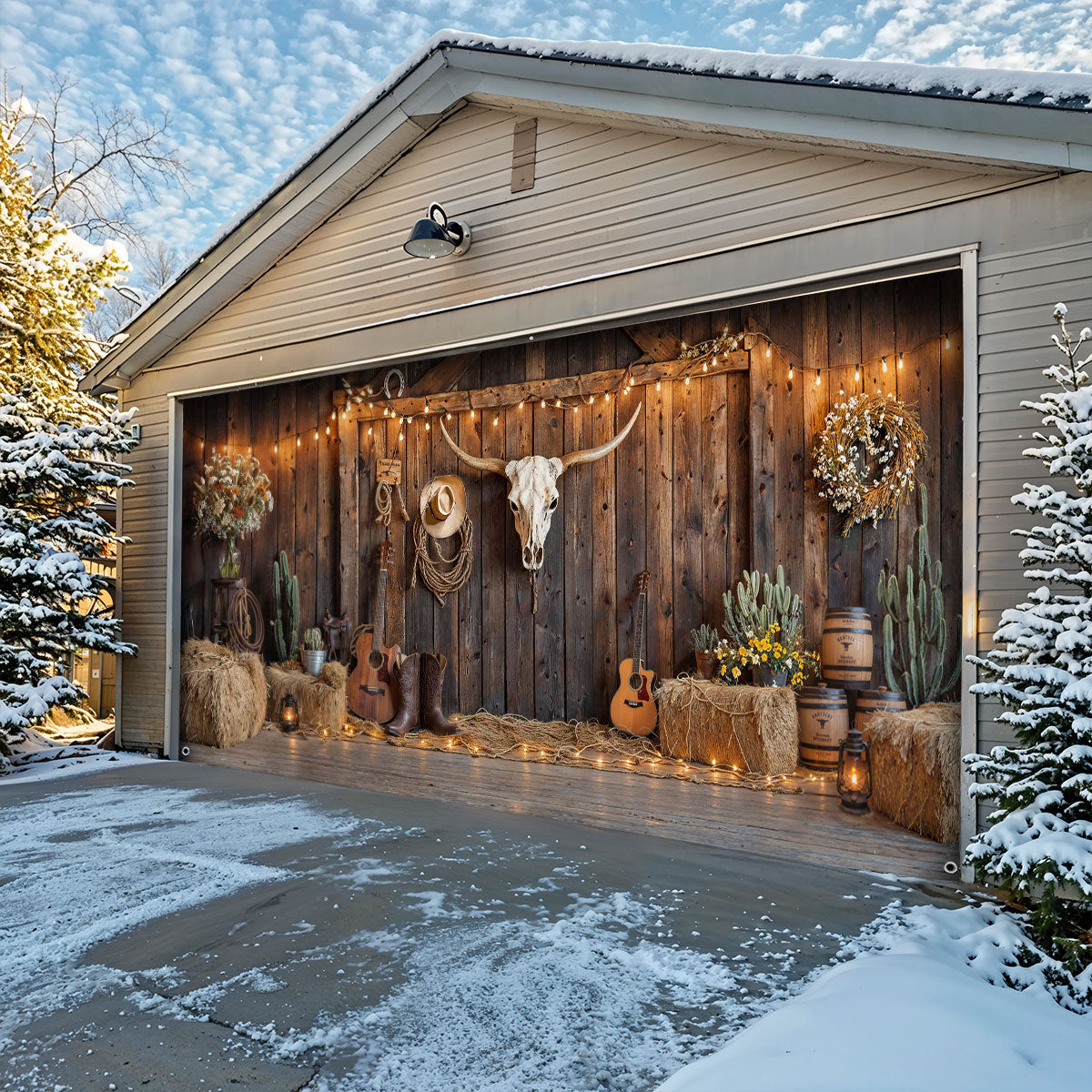 Western Rustic Farmhouse Garage Door Banner Decoration - Barnwood Blessings Americana Country Style