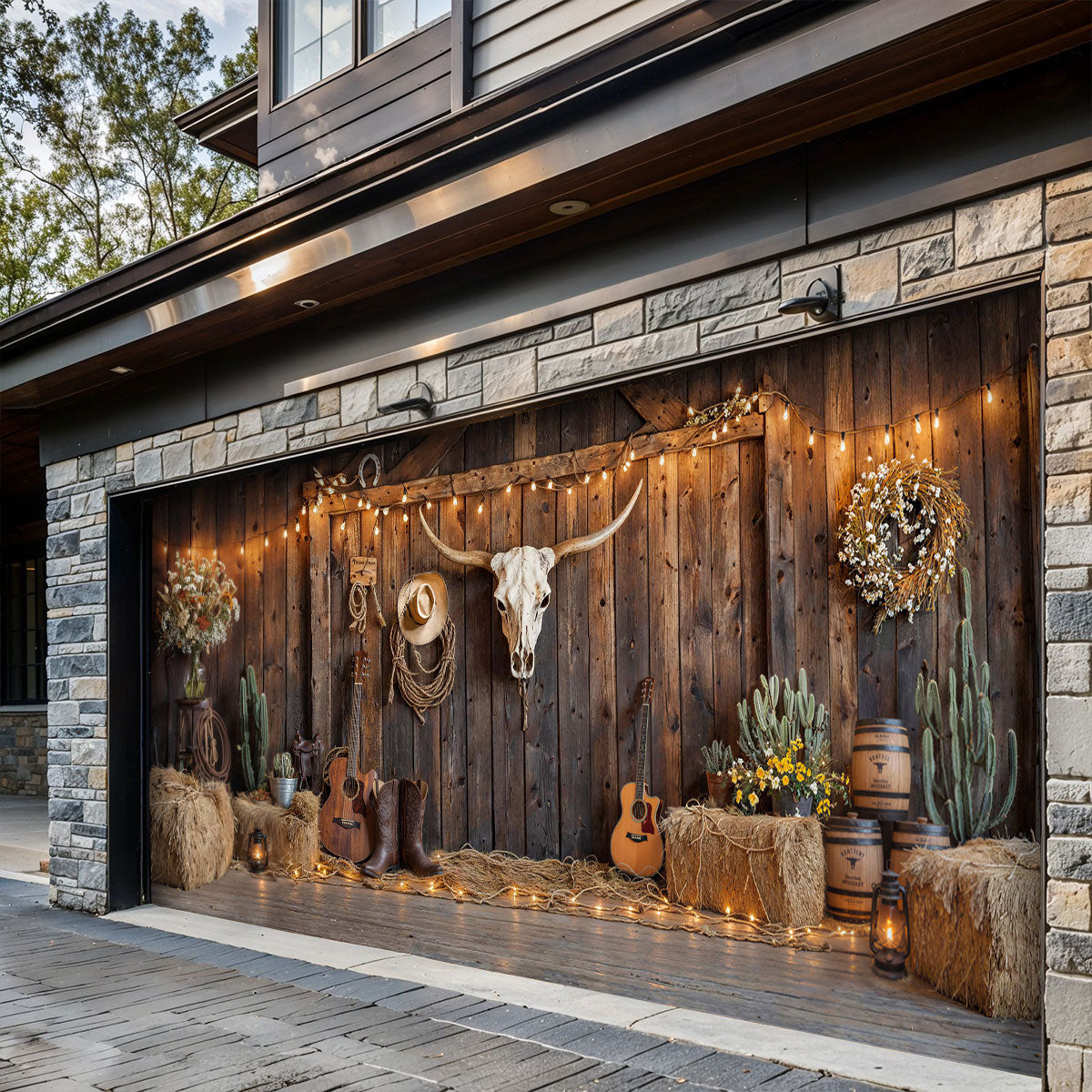 Western Rustic Farmhouse Garage Door Banner Decoration - Barnwood Blessings Americana Country Style