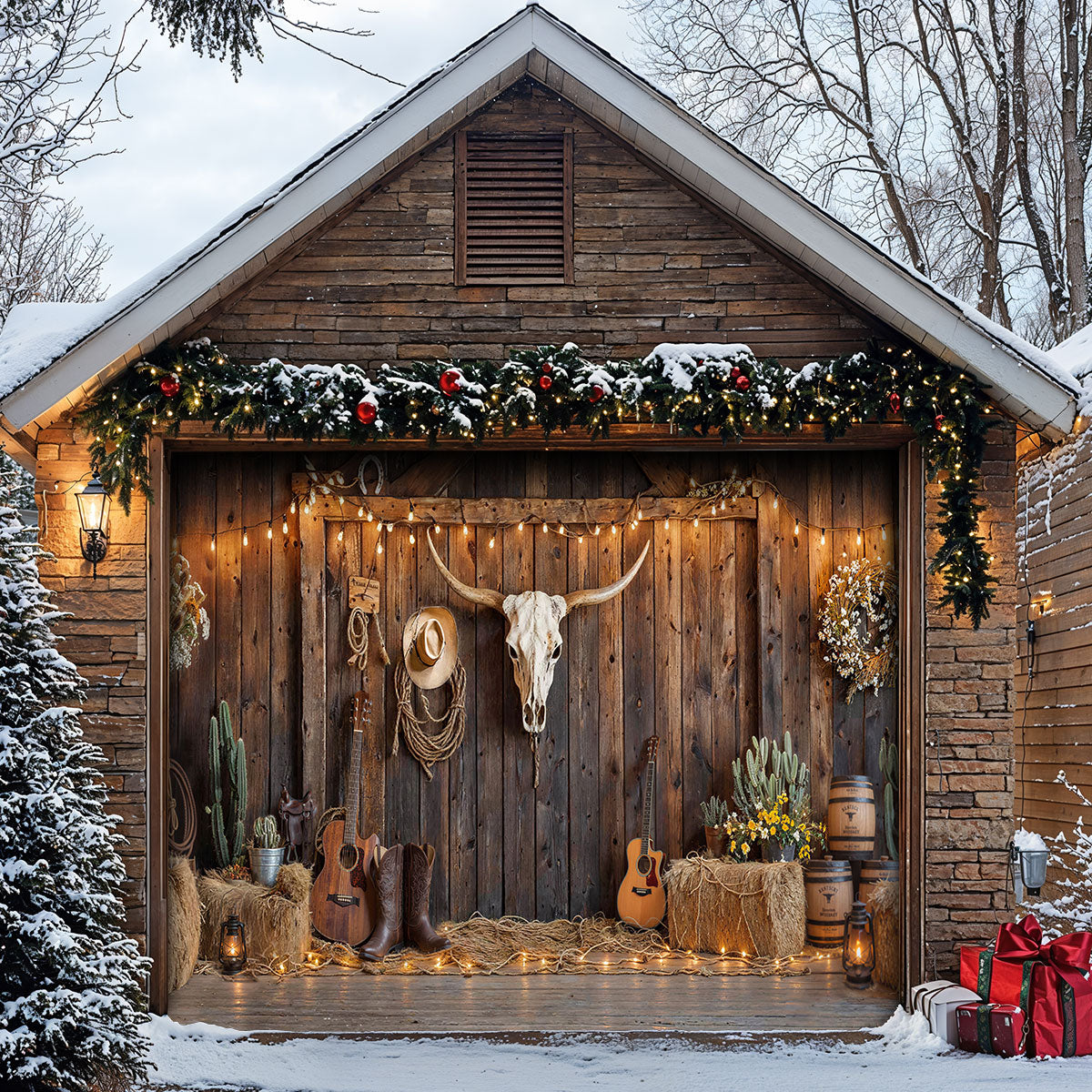 Western Rustic Farmhouse Garage Door Banner Decoration - Barnwood Blessings Americana Country Style