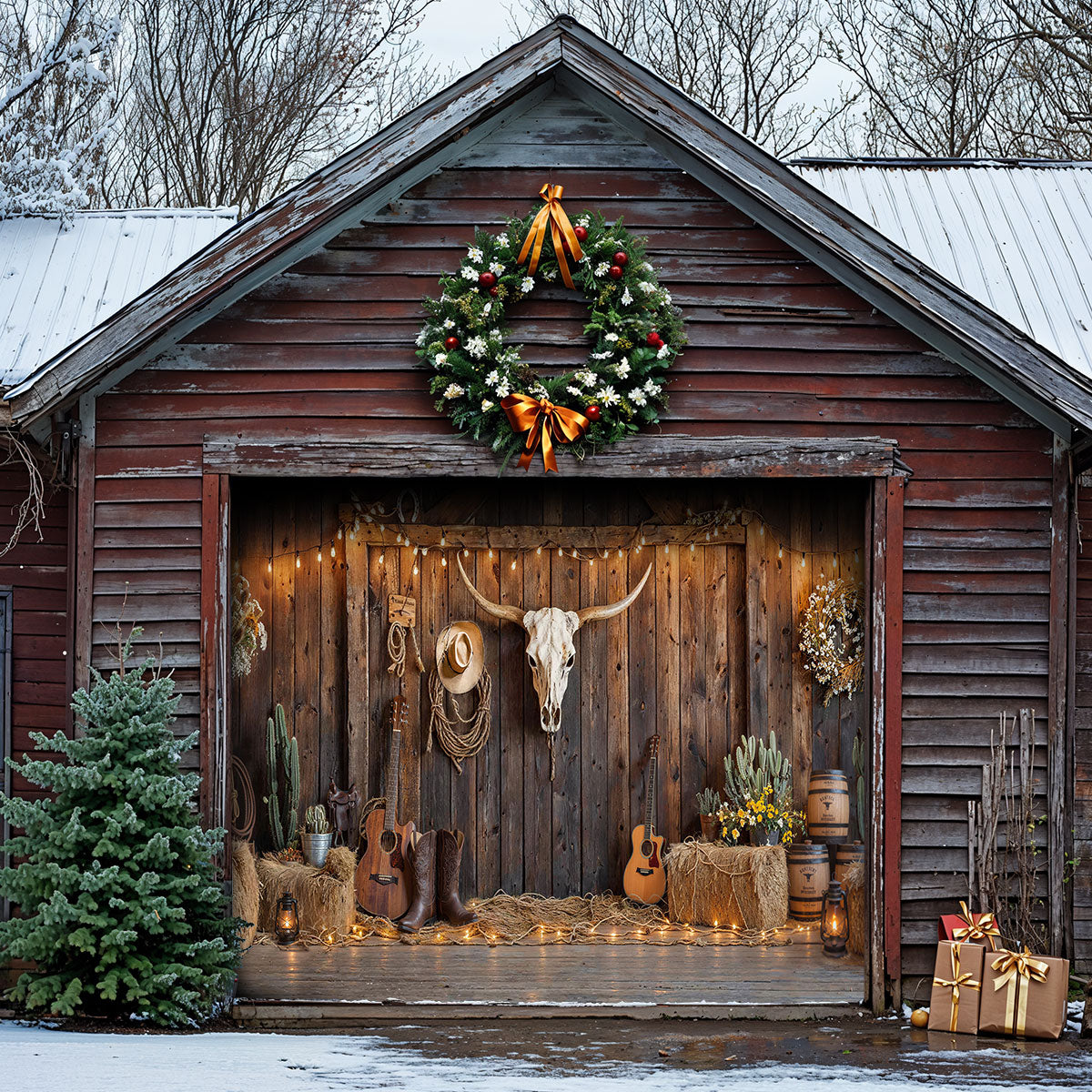 Western Rustic Farmhouse Garage Door Banner Decoration - Barnwood Blessings Americana Country Style