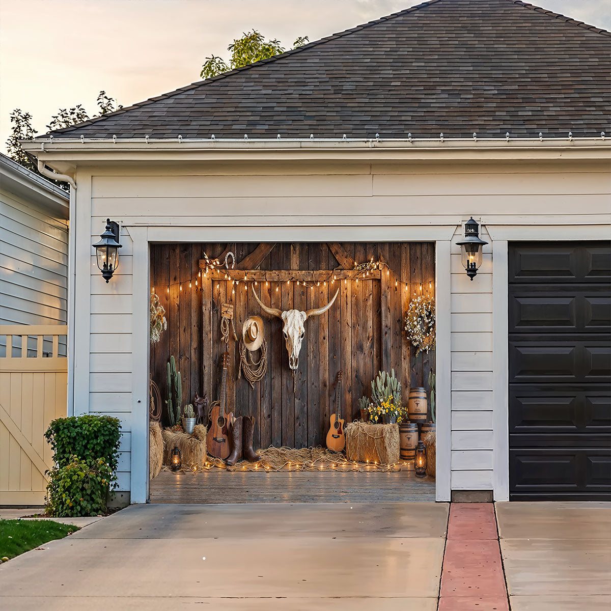 Western Rustic Farmhouse Garage Door Banner Decoration - Barnwood Blessings Americana Country Style