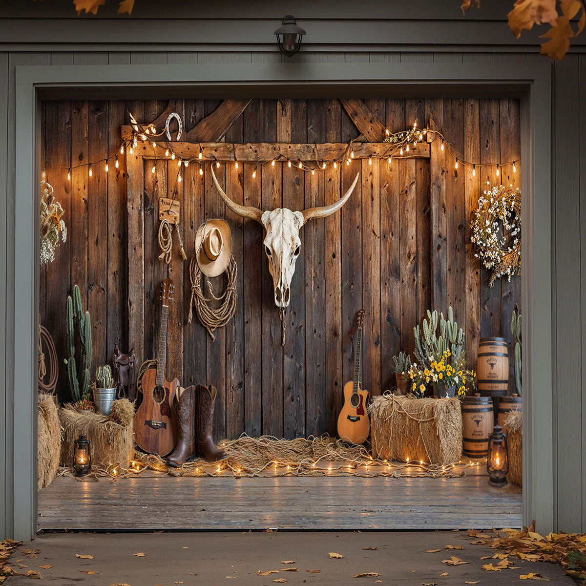 Western Rustic Farmhouse Garage Door Banner Decoration - Barnwood Blessings Americana Country Style