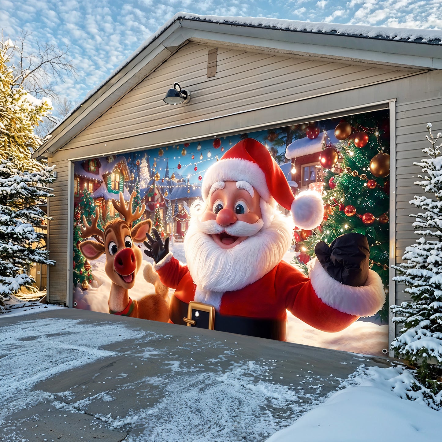 Christmas Garage Door Banner Decoration - Santa’s Warm Smile