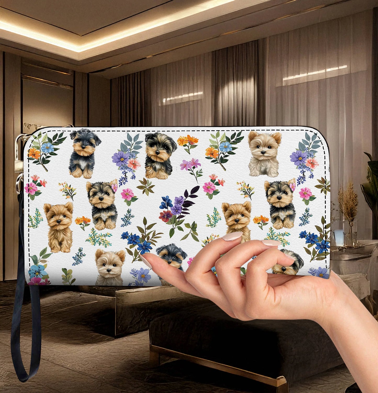 Yorkshire Terrier Leather Wallet Yorkie Garden Glow