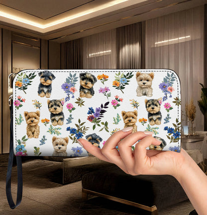 Yorkshire Terrier Leather Wallet Yorkie Garden Glow