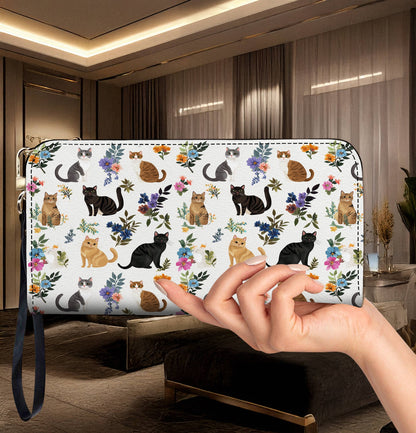 Cat Lover Leather Wallet Cute Floral Cats