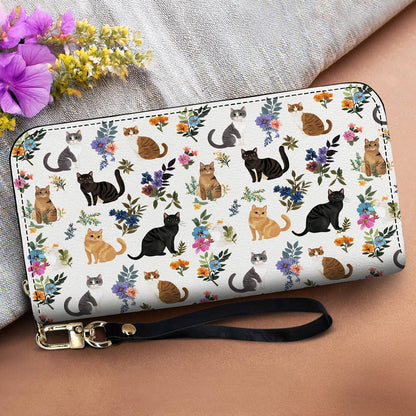 Cat Lover Leather Wallet Cute Floral Cats