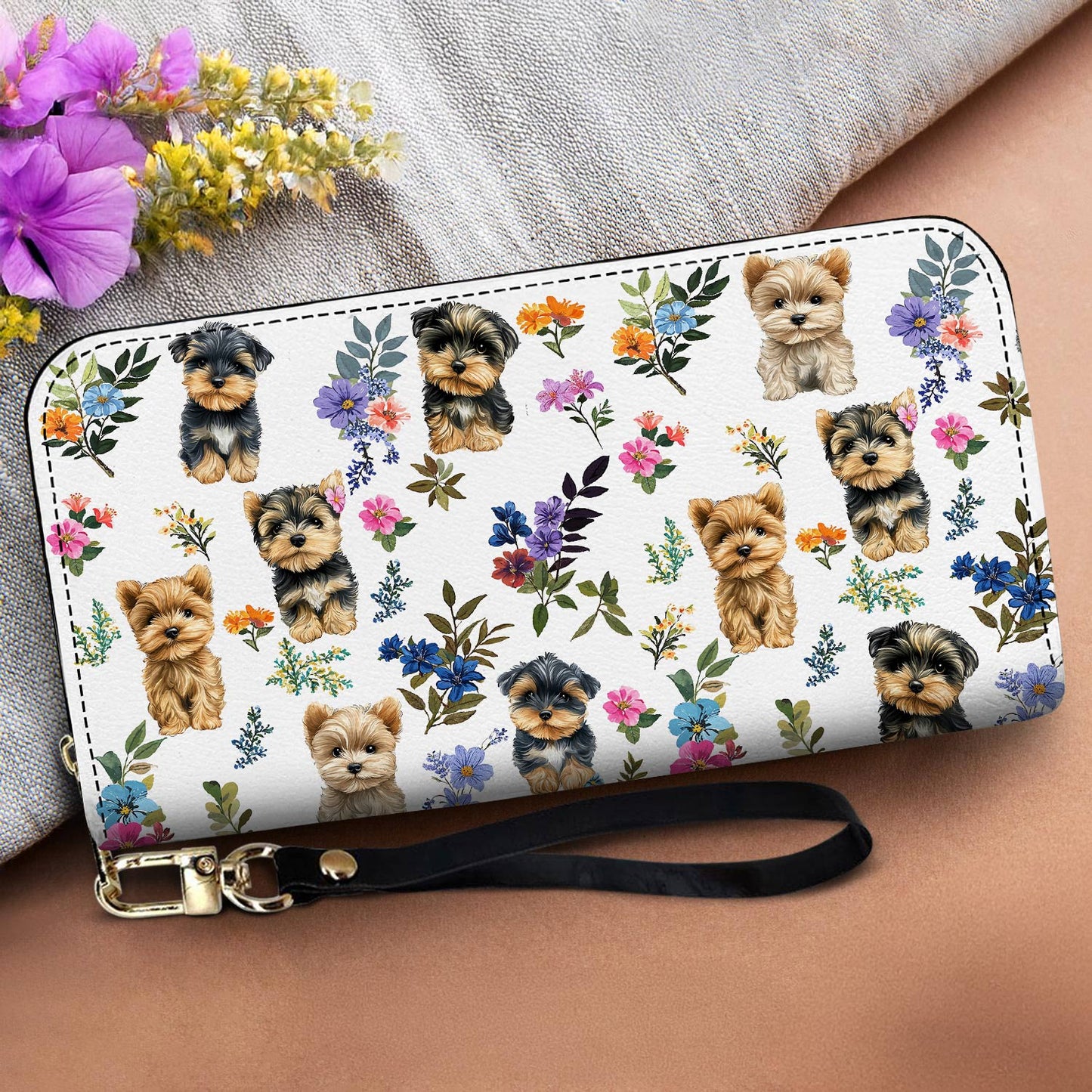 Yorkshire Terrier Leather Wallet Yorkie Garden Glow