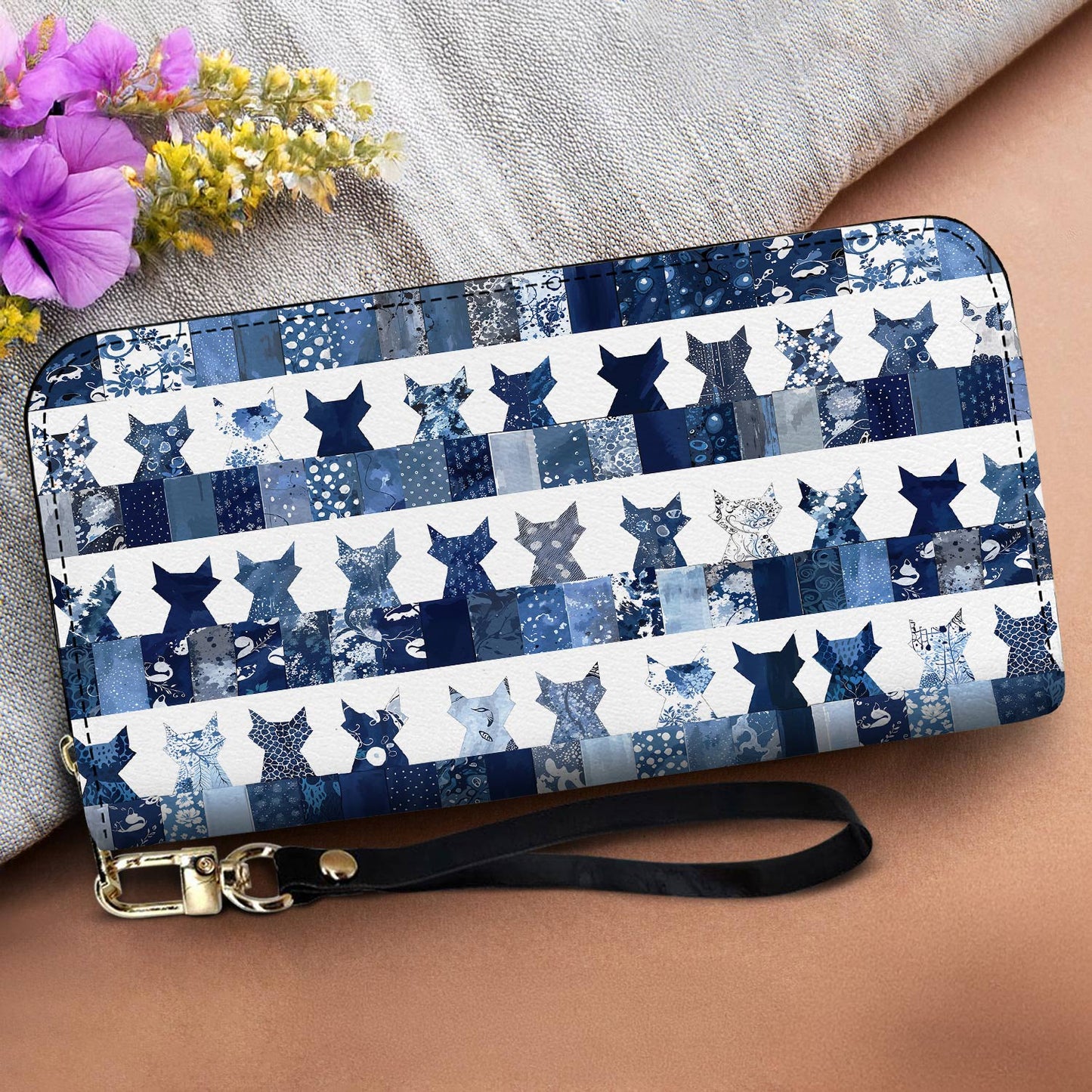 Cat Lover Leather Wallet Patchwork Paws