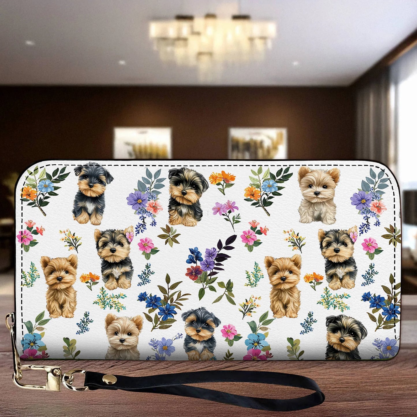 Yorkshire Terrier Leather Wallet Yorkie Garden Glow