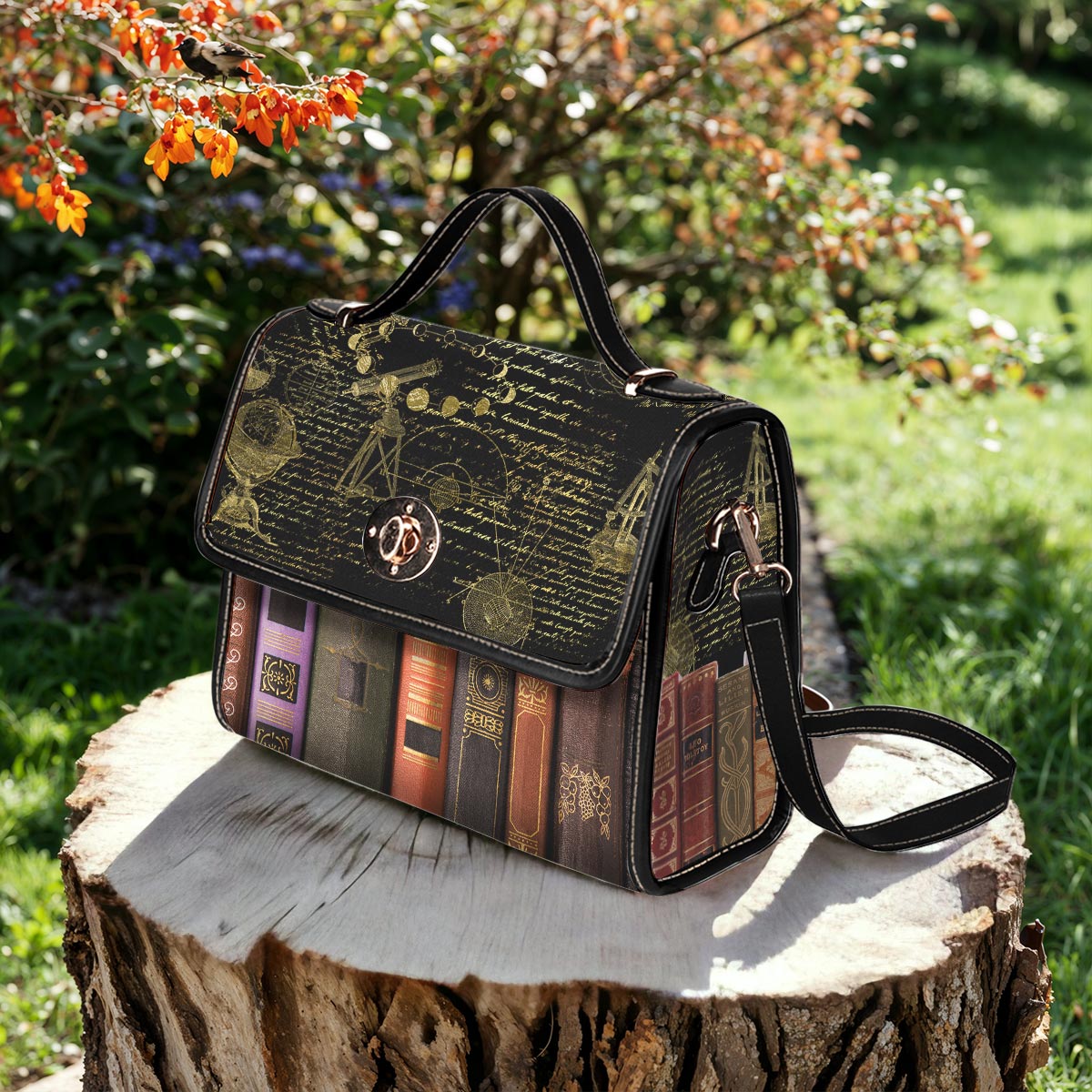 Book Satchel Handbag Old Books Galileo Manuscript Black