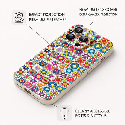 Sewing Lover Leather Phone Case Colorful Star Quilt Blocks