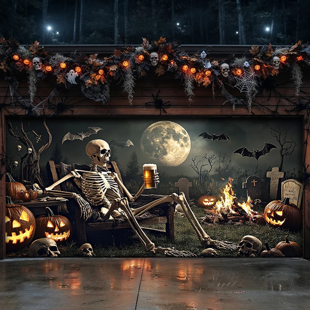 Garage Door Banner Decoration Skeleton's Last Call