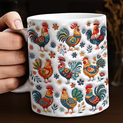 Rooster Garden Ceramic Mug Henhouse Florals