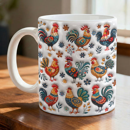 Rooster Garden Ceramic Mug Henhouse Florals