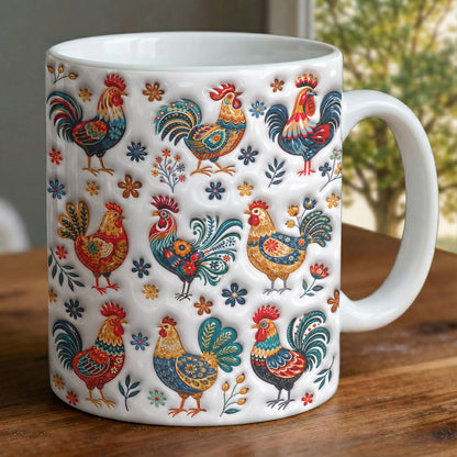 Rooster Garden Ceramic Mug Henhouse Florals