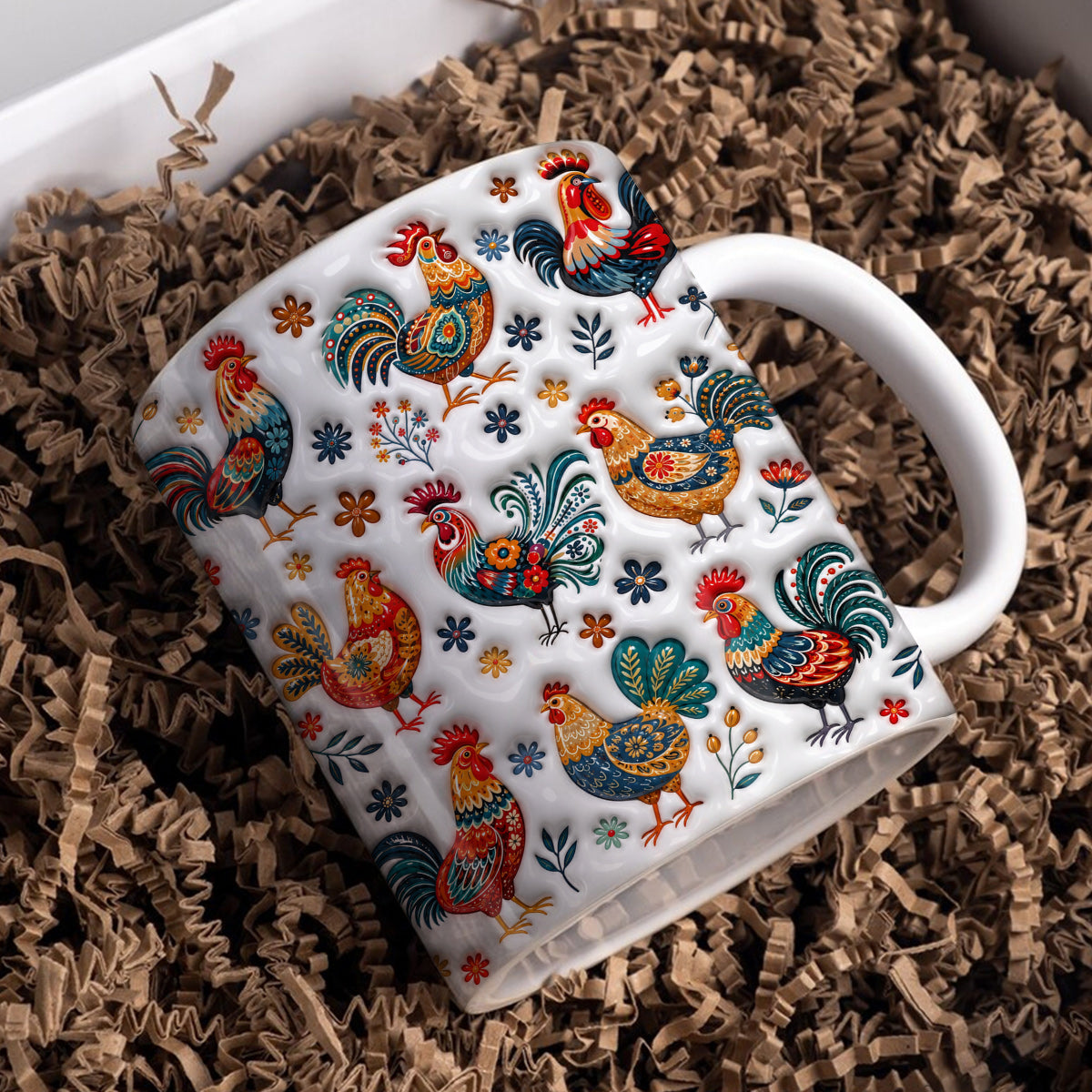 Rooster Garden Ceramic Mug Henhouse Florals